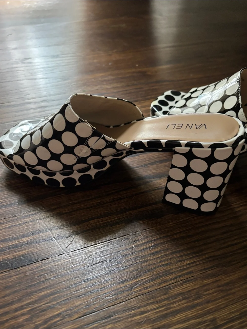 Polka Dot Block Heel Slide Sandals - Black & White